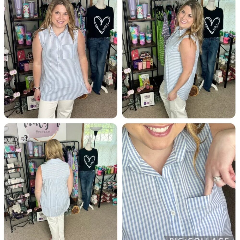 Navy & Ivory Breezy Days Sleeveless Top - Picture 2 of 3
